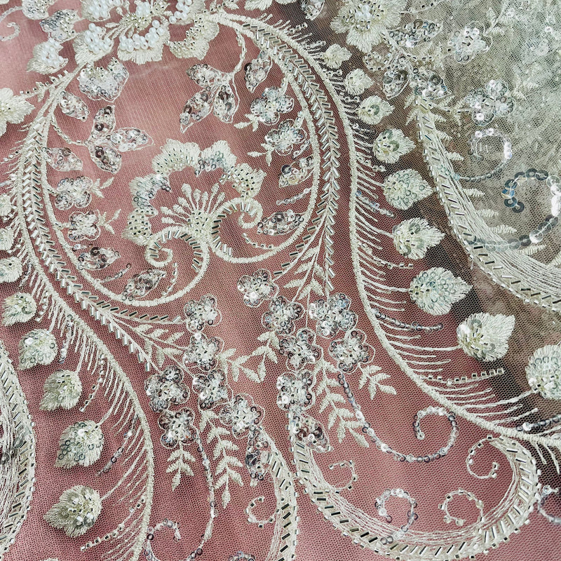 Beaded Lace Fabric Embroidered on 100% Polyester Net Mesh | Lace USA - GD-220702