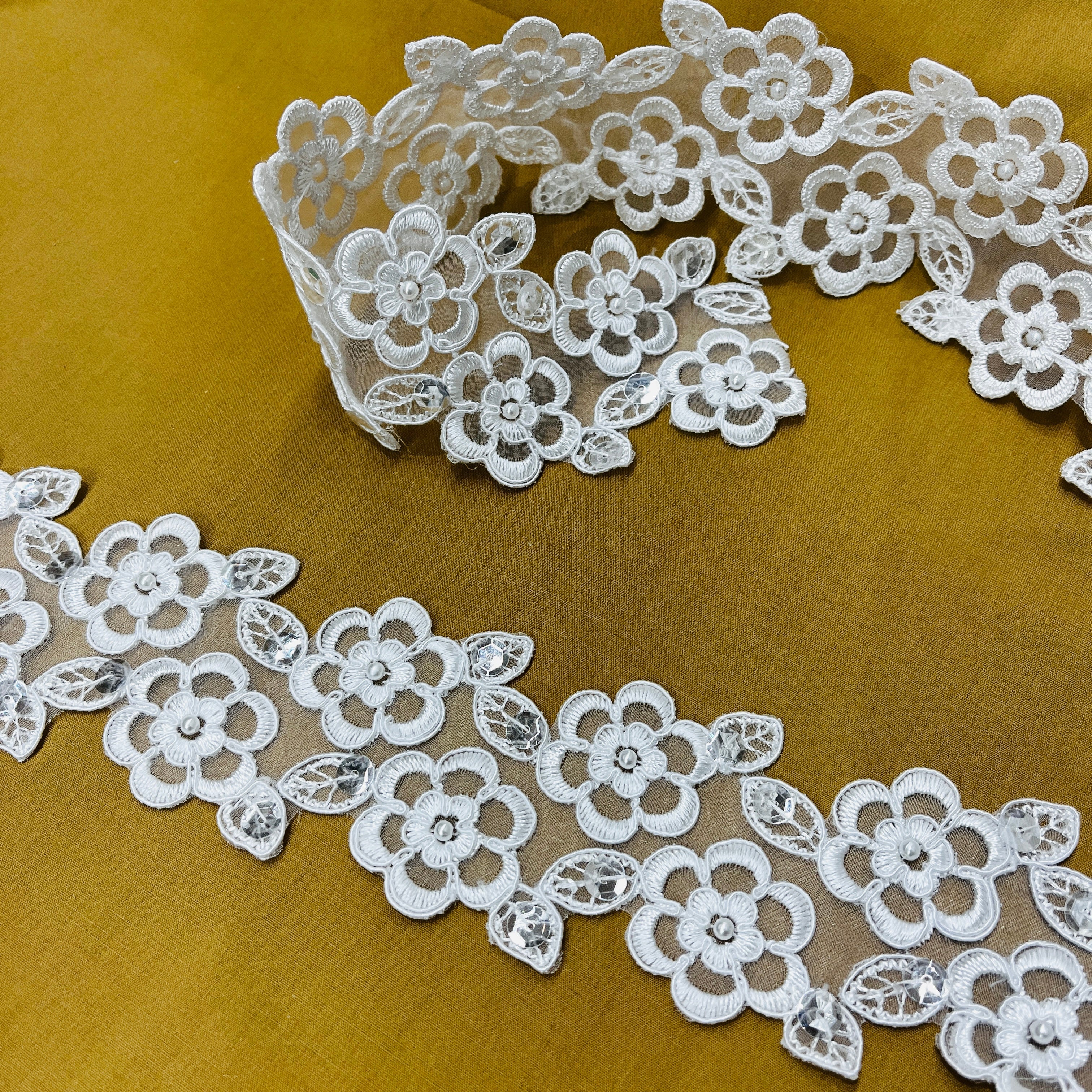 Beaded & Corded Lace Trimming Embroidered on 100% Polyester | Lace USA