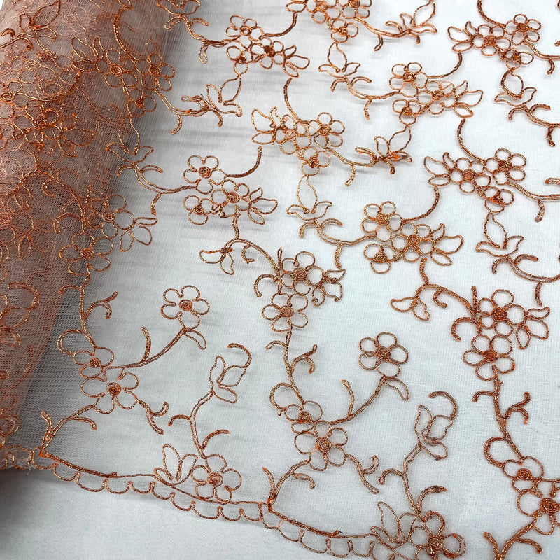 Corded Bridal Lace Fabric Embroidered on 100% Polyester Net Mesh | Lace USA - 91192W