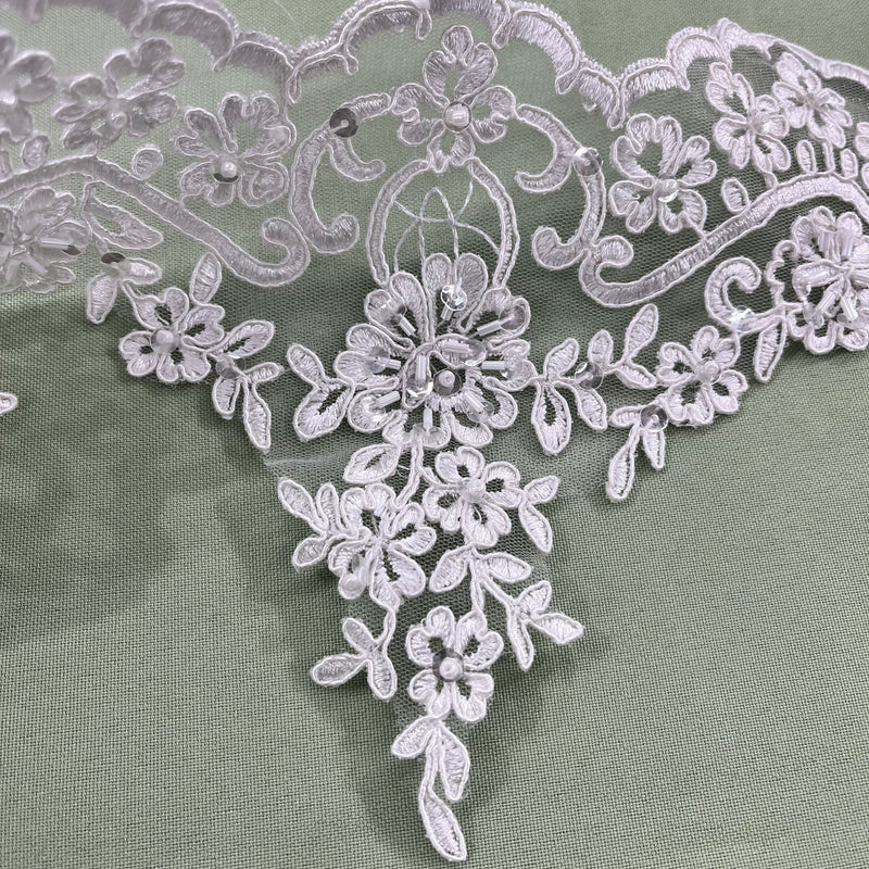 Beaded & Corded Floral Lace Trimming Embroidered on 100% Polyester Net Mesh | Lace USA - 96216W-HB