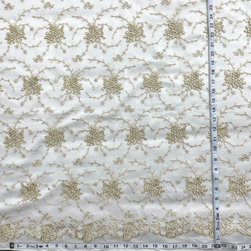 Corded Bridal Lace Fabric Embroidered on 100% Polyester Net Mesh | Lace USA - 95575W