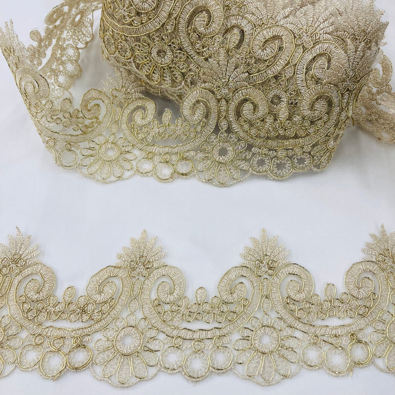 Corded Lace Trimming Embroidered on 100% Polyester Net Mesh | Lace USA - 97120W