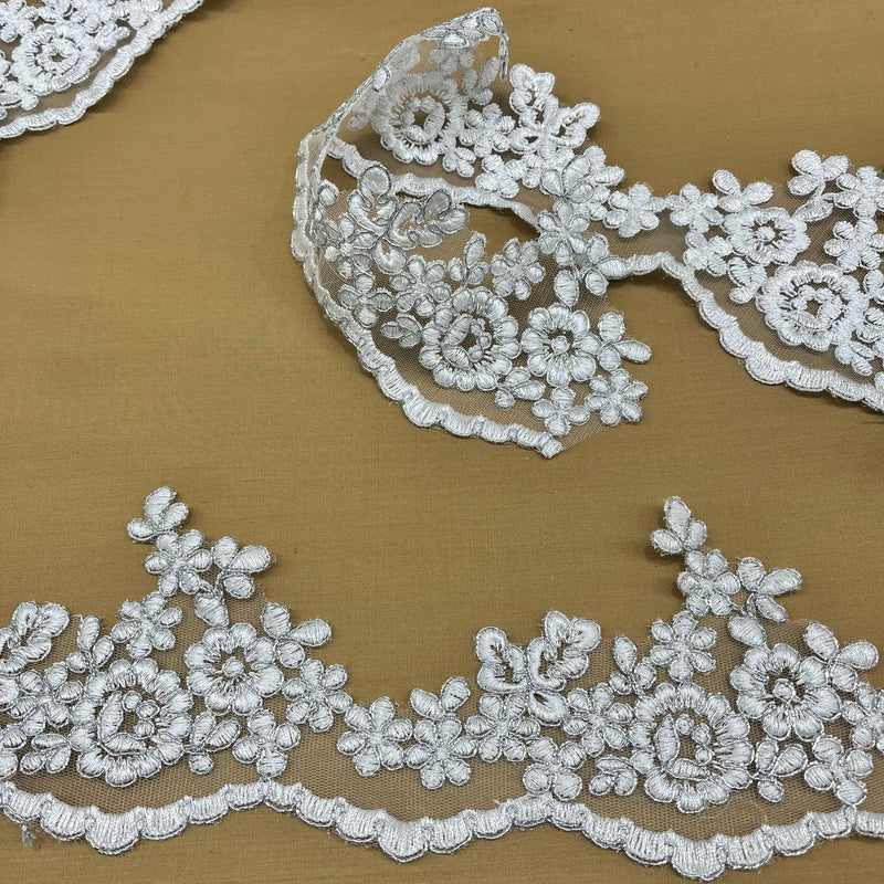 Corded Lace Trimming Embroidered on 100% Polyester Net Mesh | Lace USA - 97121W