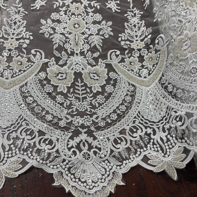 Beaded Lace Fabric Embroidered on 100% Polyester Net Mesh | Lace USA - 73029W-HB