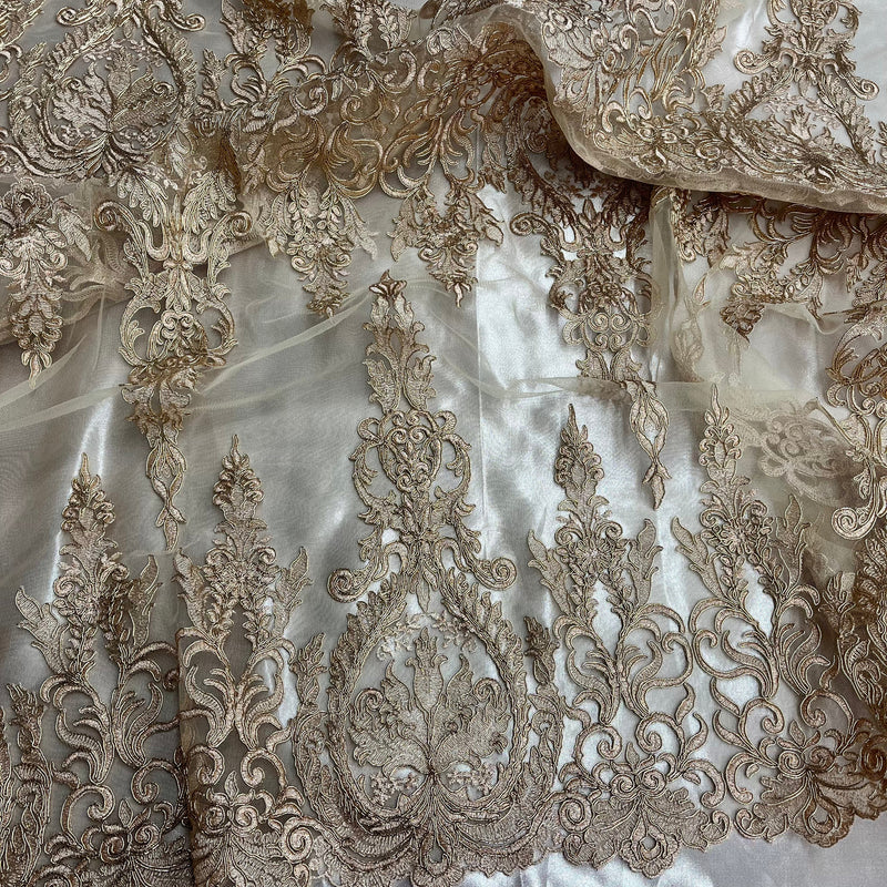 Corded Bridal Lace Fabric Embroidered on 100% Polyester Net Mesh || Spandex Palace