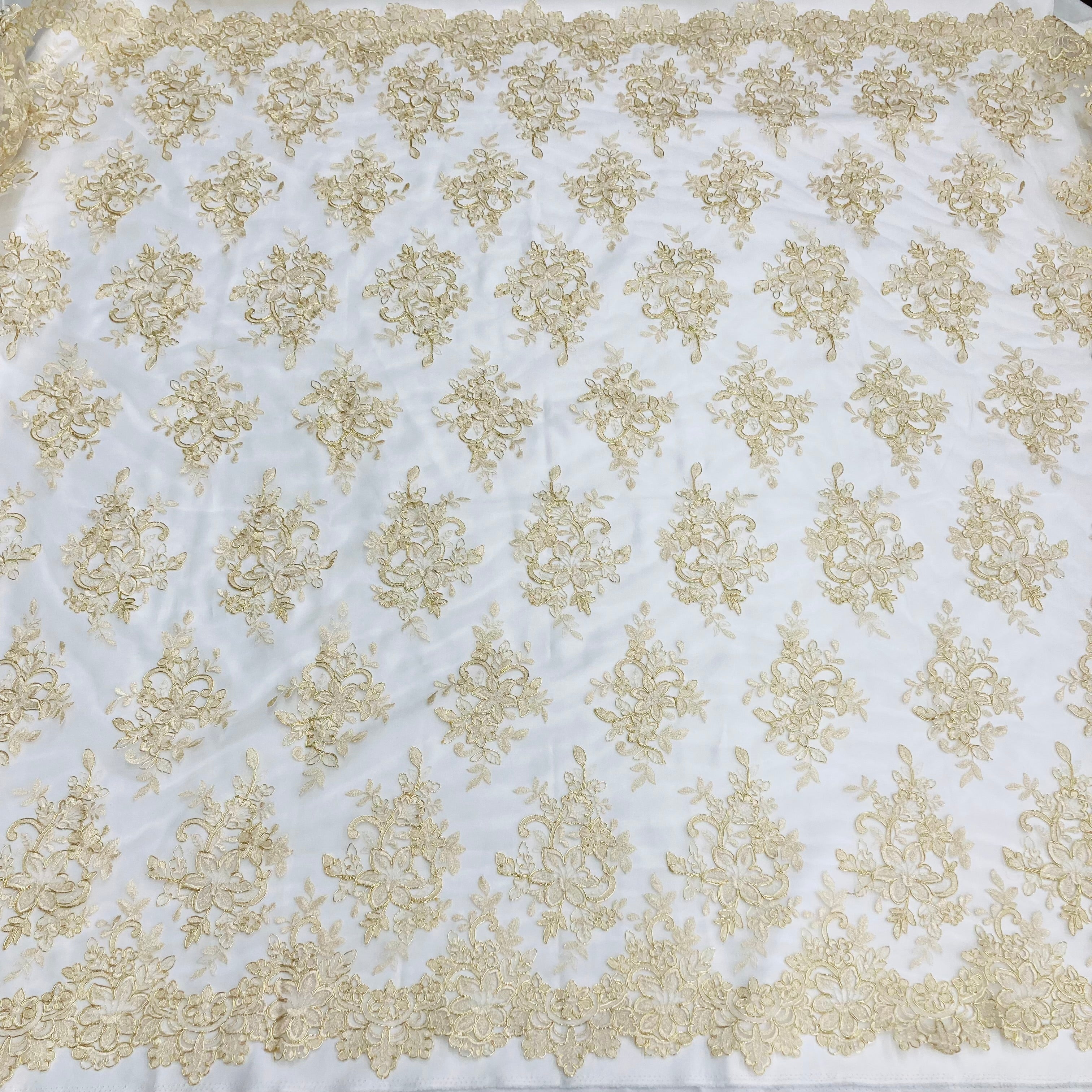 Corded Bridal Lace Fabric Embroidered on 100% Polyester Net Mesh | Lace USA - 96983W