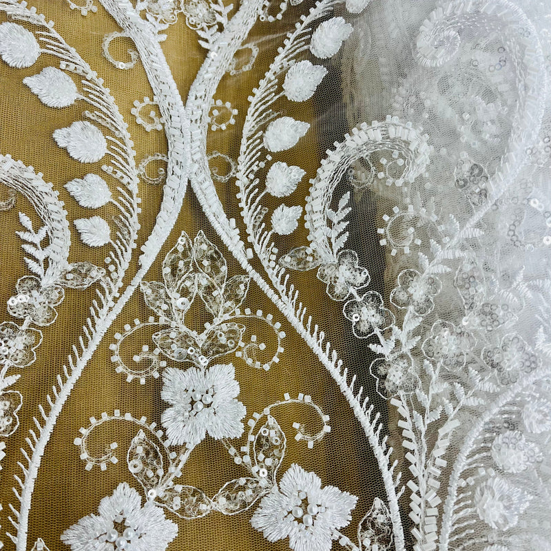 Beaded Lace Fabric Embroidered on 100% Polyester Net Mesh | Lace USA - GD-220702