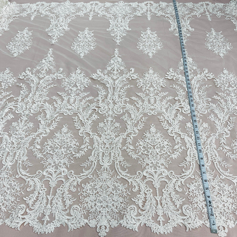 Corded Bridal Lace Fabric Embroidered on 100% Polyester Net Mesh | Lace USA - 97136W