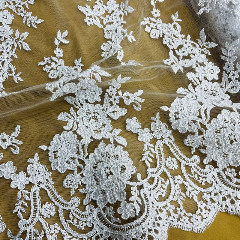 Corded Bridal Lace Fabric Embroidered on 100% Polyester Net Mesh | Lace USA - 96989W