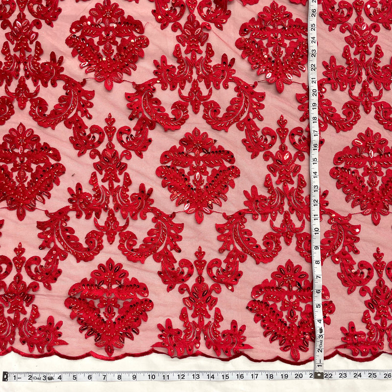 Beaded Lace Fabric Embroidered on 100% Polyester Net Mesh | Lace USA - GD-262