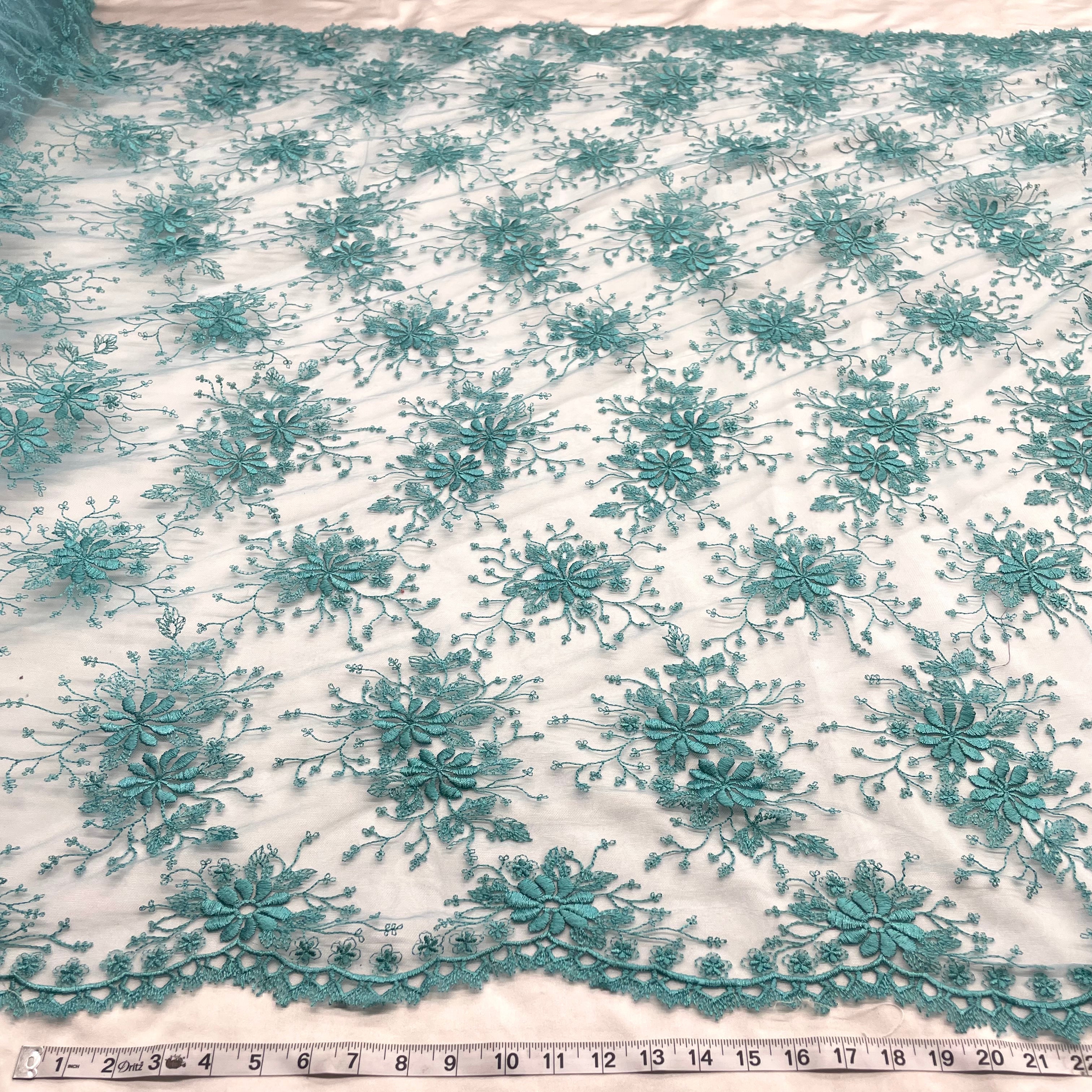 Floral Lace Fabric Embroidered on 100% Polyester Net Mesh | Lace USA - 41976W