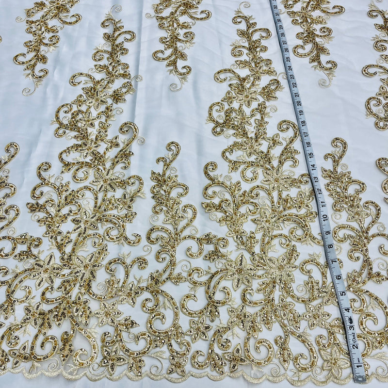 Beaded & Corded Bridal Fabric Lace Embroidered on 100% Polyester Net Mesh | Lace USA - 97219W-HB