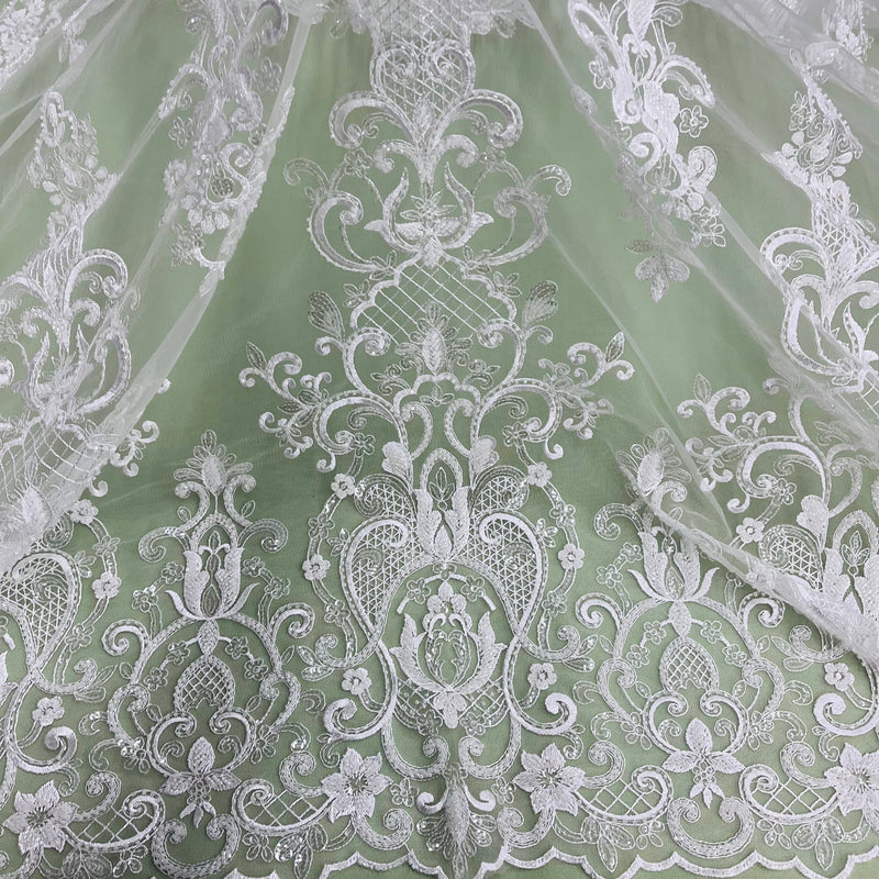 Beaded & Sequined Lace Fabric Embroidered on 100% Polyester Net Mesh | Lace USA - GD-12815