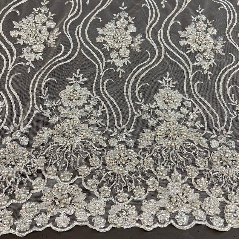 Beaded Lace Fabric Embroidered on 100% Polyester Net Mesh | Lace USA - GD-18615