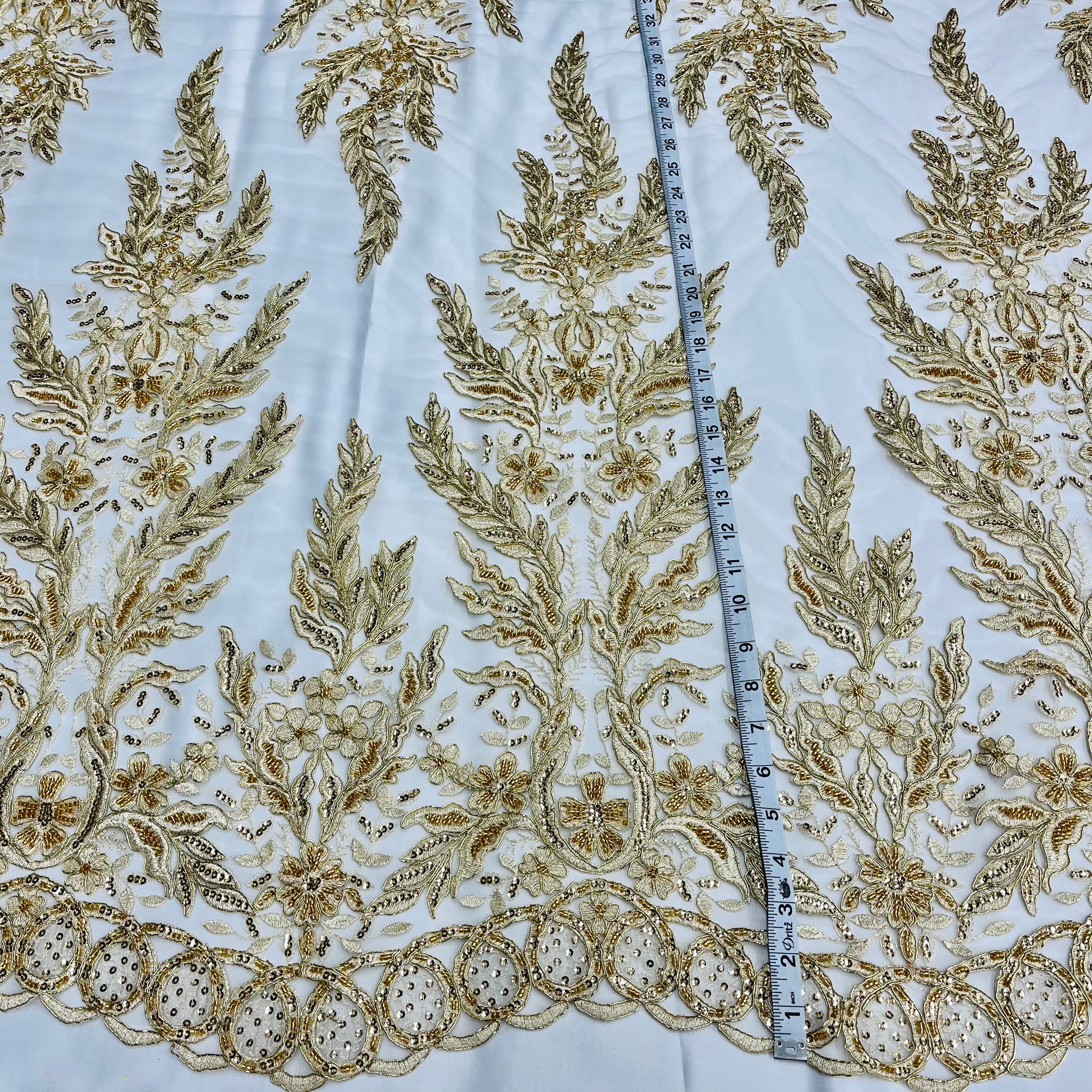 Exquisite Bridal Elegance: Beaded & Corded Embroidered Lace Fabric | Lace USA - 97221W-HB