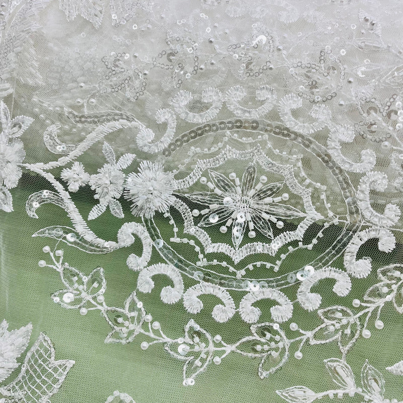 Beaded Lace Fabric Embroidered on 100% Polyester Net Mesh | Lace USA - GD-220707