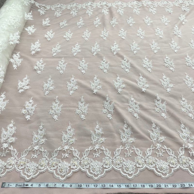 Beaded & Corded Lace Fabric Embroidered on 100% Polyester Net Mesh | Lace USA - 96644W-BP