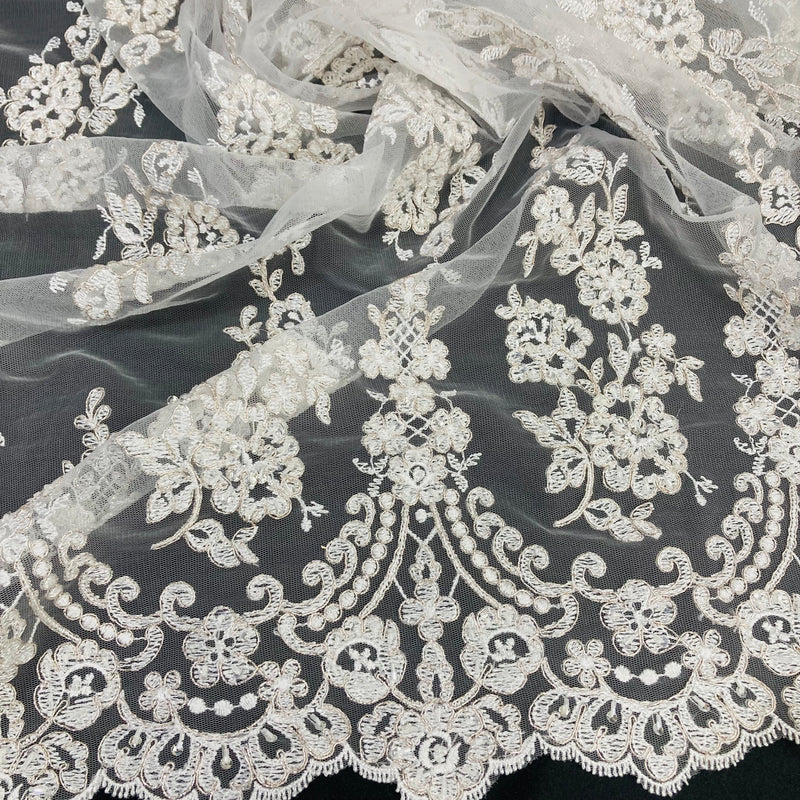 Beaded & Corded Lace Fabric Embroidered on 100% Polyester Net Mesh | Lace USA - 96784W-BP