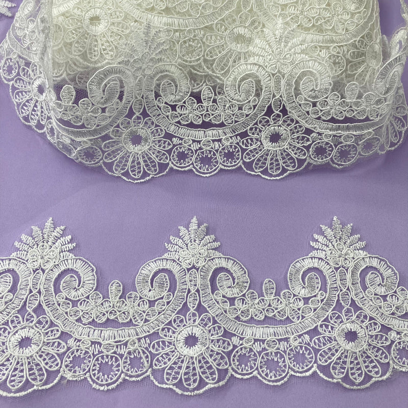 Corded Lace Trimming Embroidered on 100% Polyester Net Mesh | Lace USA - 97120W