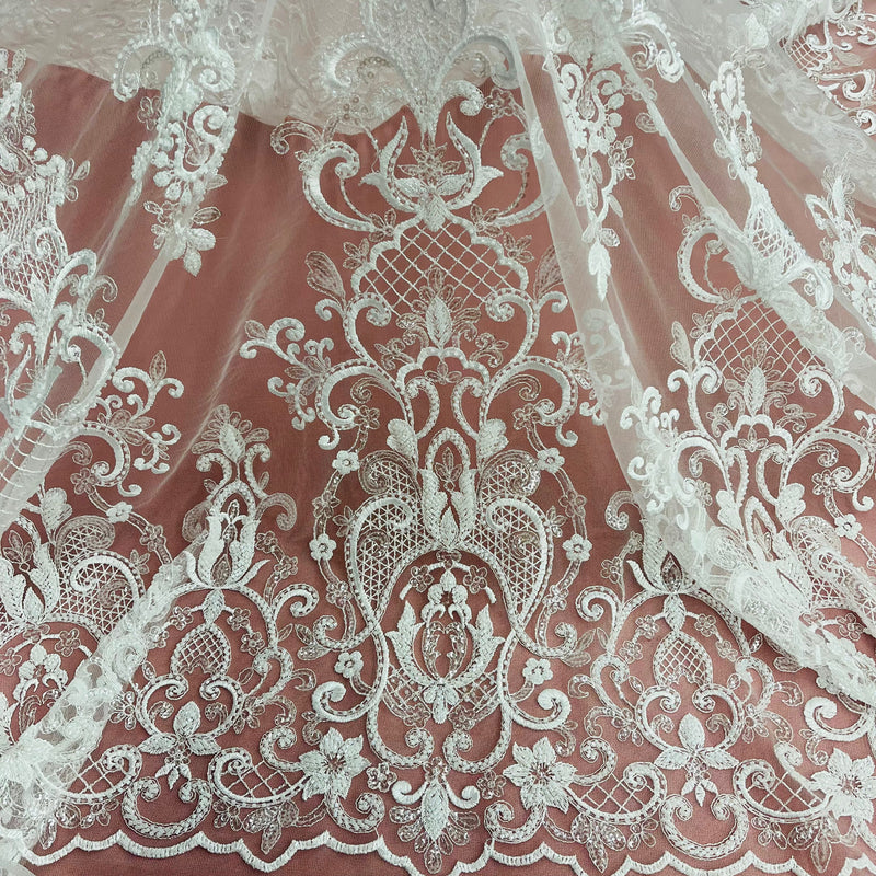 Beaded & Sequined Lace Fabric Embroidered on 100% Polyester Net Mesh | Lace USA - GD-12815