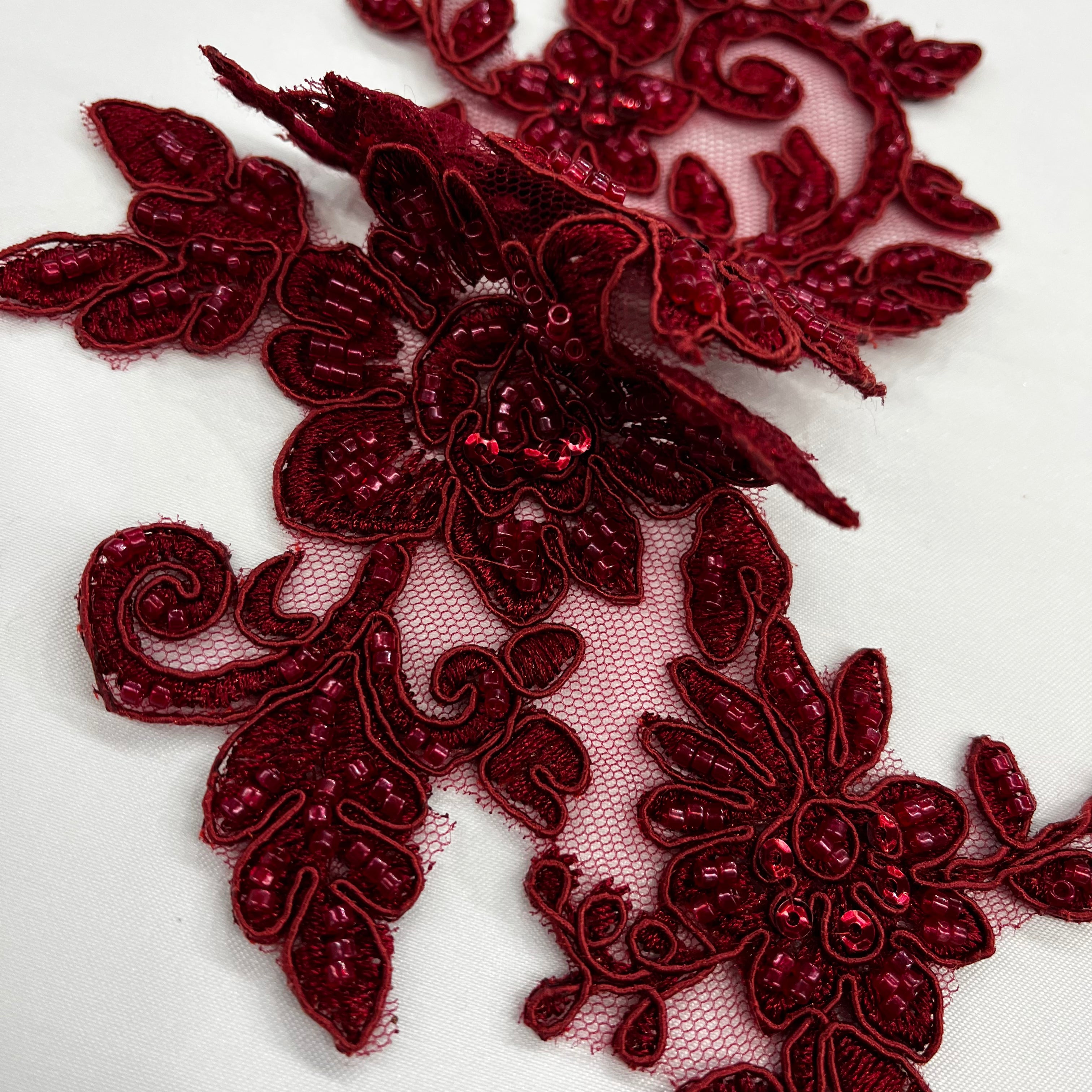 Beaded & Corded Floral Lace Applique Embroidered on 100% Polyester Net Mesh | Lace USA - 96440W-HB