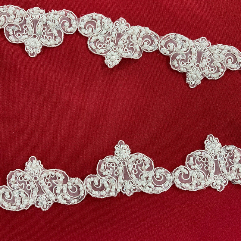 Beaded & Corded Lace Trimming Embroidered on 100% Polyester Organza | Lace USA - 96947N-BP