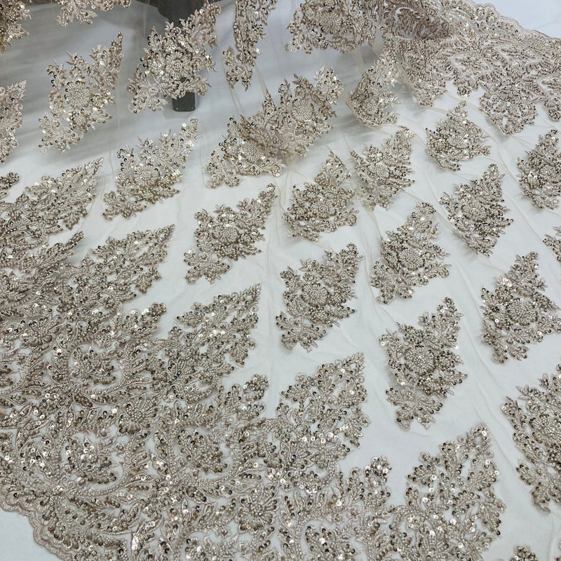 Beaded Lace Fabric Embroidered on 100% Polyester Net Mesh | Lace USA - GD-824