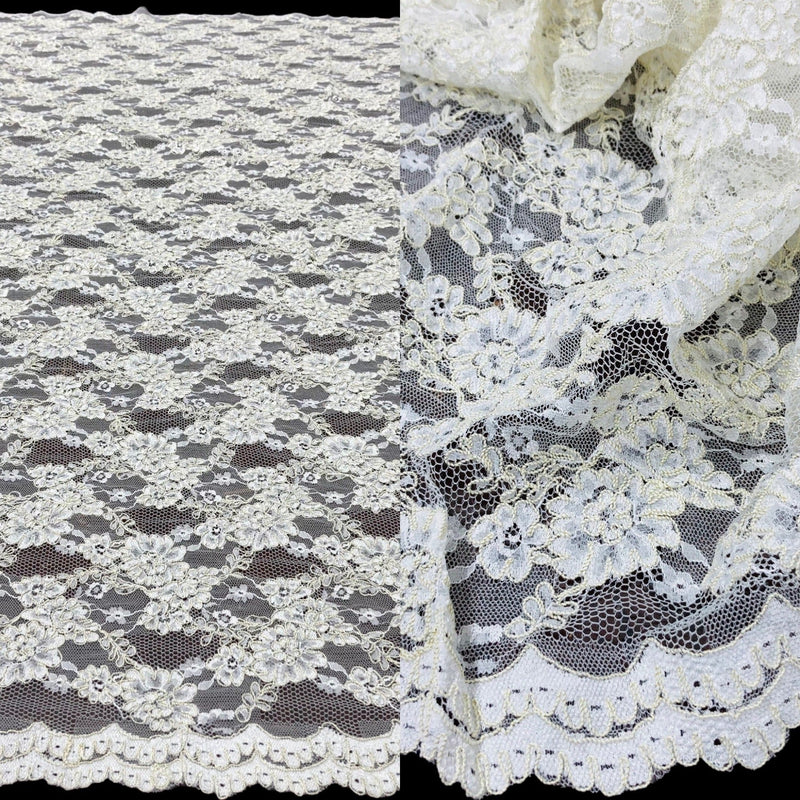 Corded Bridal Lace Fabric Embroidered on 100% Polyester Net Mesh | Lace USA - 95994W