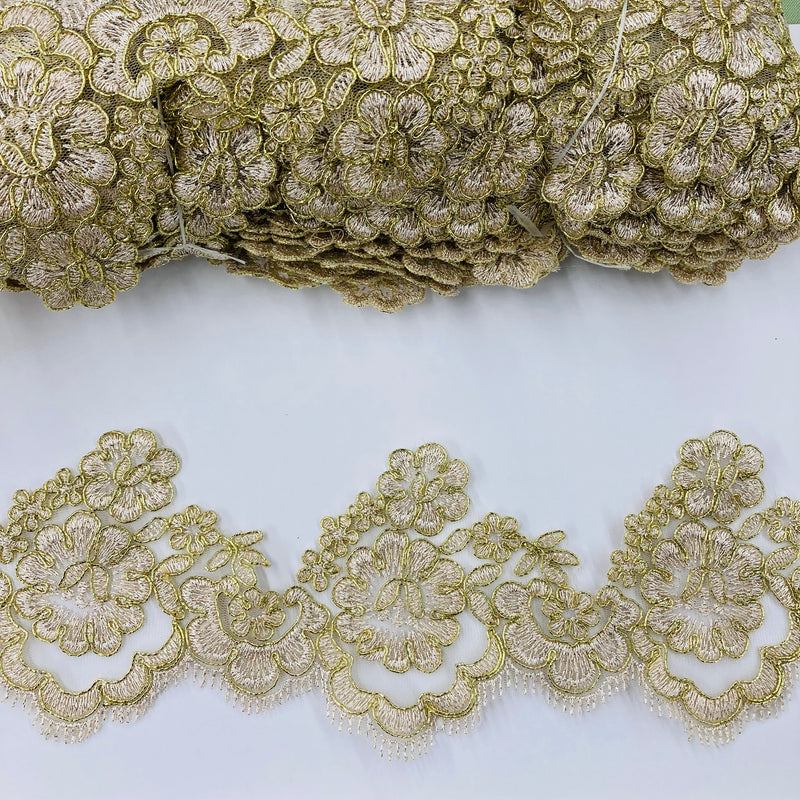 Corded Lace Trimming Embroidered on 100% Polyester Net Mesh | Lace USA - 95356W/1