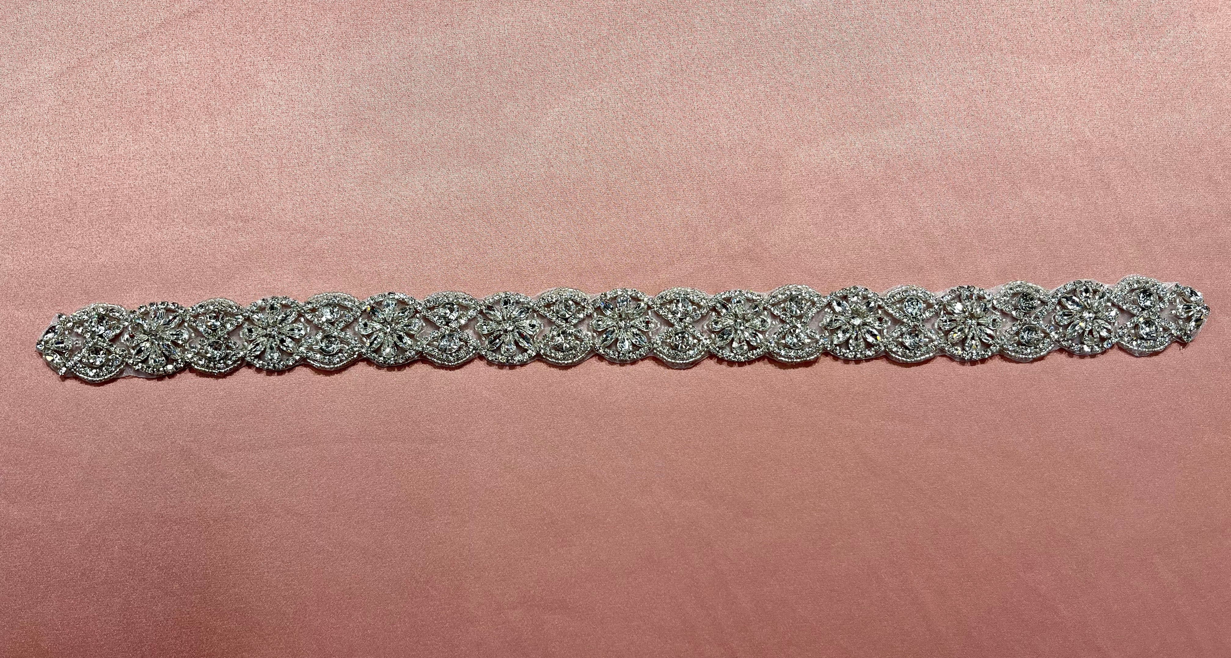 Crystal Floral Bridal Rhinestone Sash Applique - Iron-On | Lace USA - GD-R04