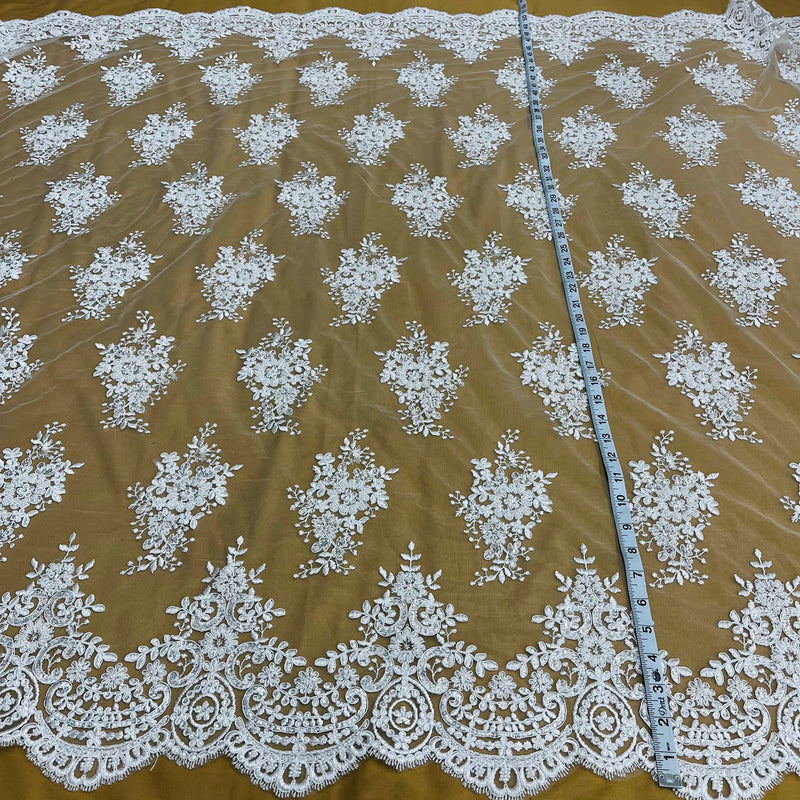 Beaded & Corded Lace Fabric Embroidered on 100% Polyester Net Mesh | Lace USA - 97019W-HB