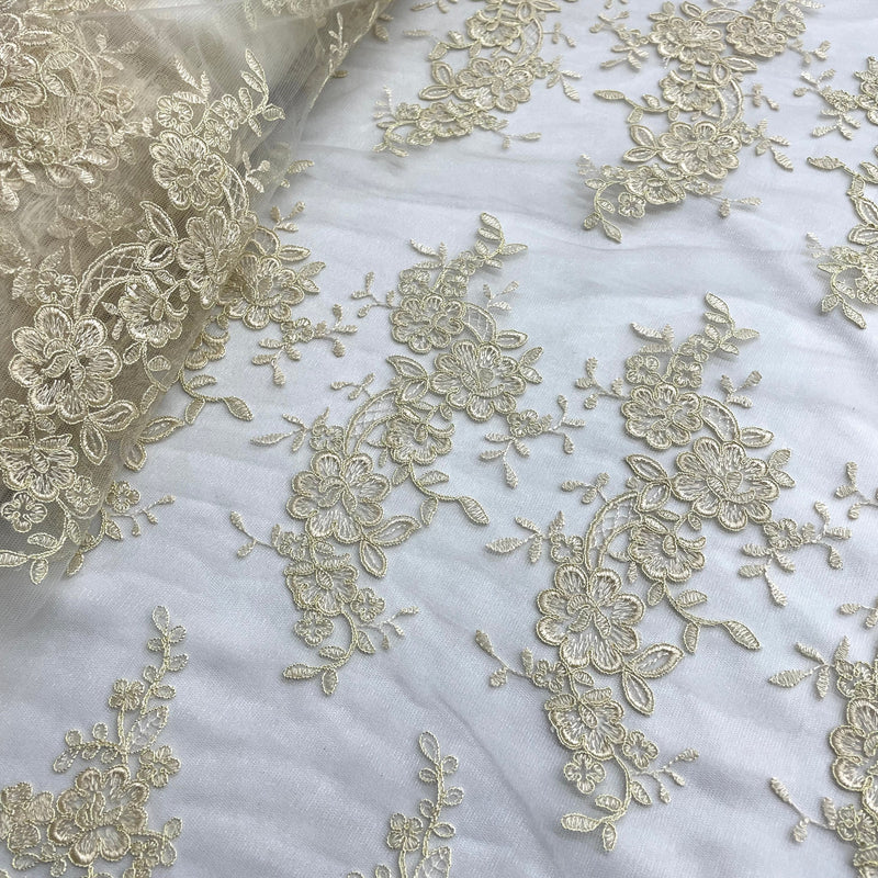 Corded Bridal Lace Fabric Embroidered on 100% Polyester Net Mesh | Lace USA - 97200W