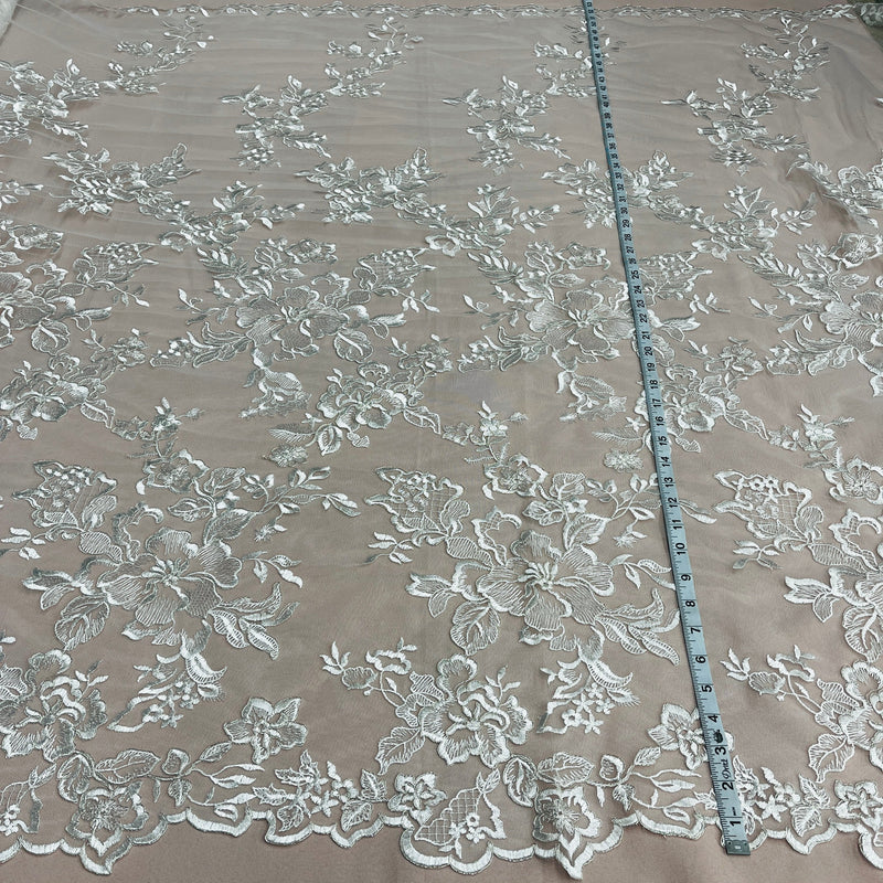 Corded Bridal Lace Fabric Embroidered on 100% Polyester Net Mesh | Lace USA - 97126W