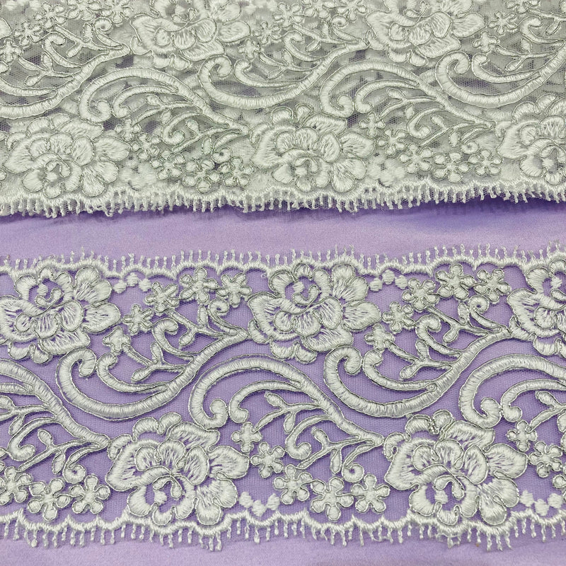 Corded Double Sided Lace Trimming Embroidered on 100% Polyester Net Mesh | Lace USA - 95349W/2