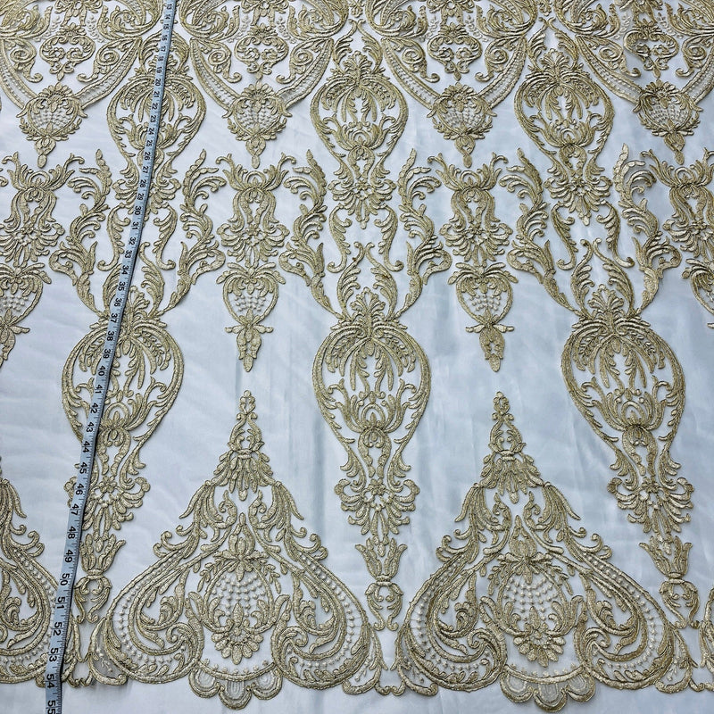 Corded Bridal Lace Fabric Embroidered on 100% Polyester Net Mesh | Spandex Palace- 97086W