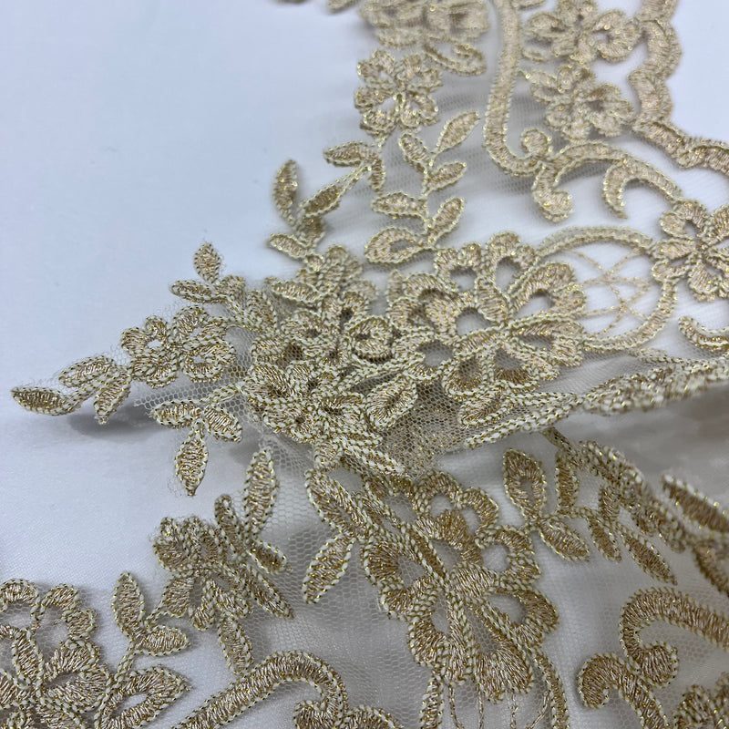 Corded Lace Trimming Embroidered on 100% Polyester Net Mesh | Lace USA - 96216W