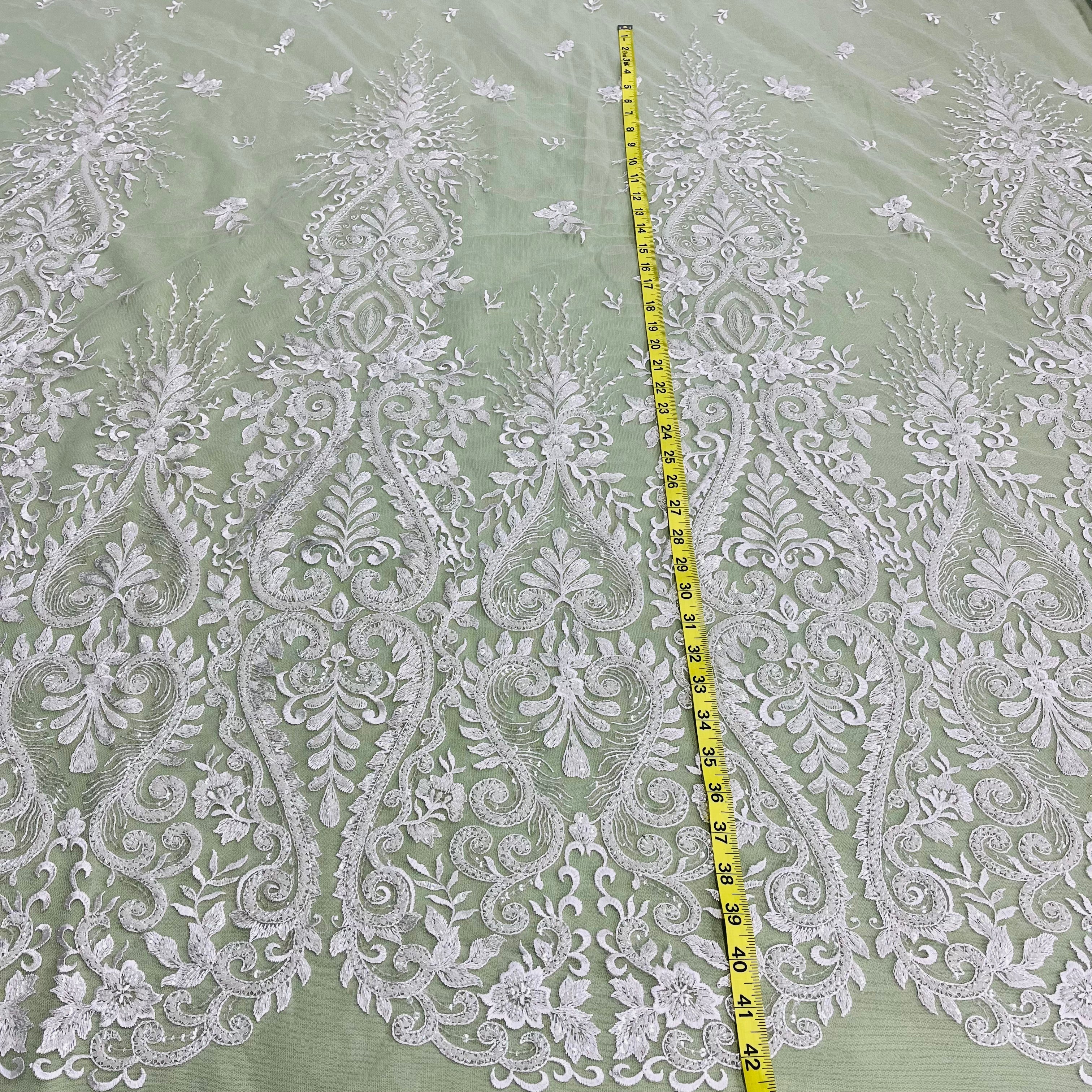 Beaded Lace Fabric Embroidered on 100% Polyester Net Mesh | Lace USA - GD-12152