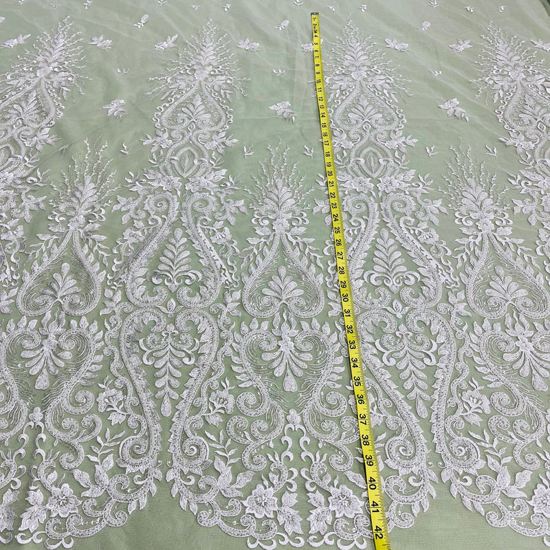 Beaded Lace Fabric Embroidered on 100% Polyester Net Mesh | Lace USA - GD-12152