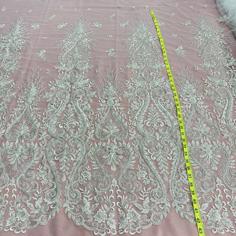 Beaded Lace Fabric Embroidered on 100% Polyester Net Mesh | Lace USA - GD-12152