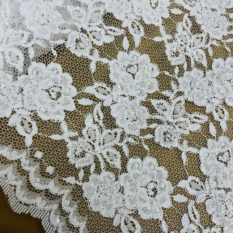 Beaded & Corded Lace Fabric Embroidered on 100% Polyester Net Mesh | Lace USA - 96028W-BP