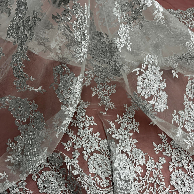 Corded Bridal Lace Fabric Embroidered on 100% Polyester Net Mesh | Lace USA - 96989W