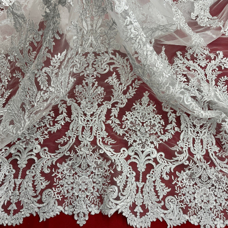 Corded Bridal Lace Fabric Embroidered on 100% Polyester Net Mesh | Lace USA - 97136W