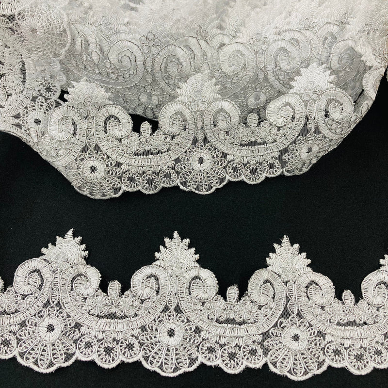 Corded Lace Trimming Embroidered on 100% Polyester Net Mesh | Lace USA - 97120W