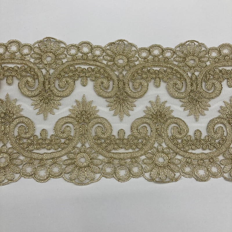 Corded Double Sided Lace Trimming Embroidered on 100% Polyester Net Mesh | Lace USA - 97120W/2