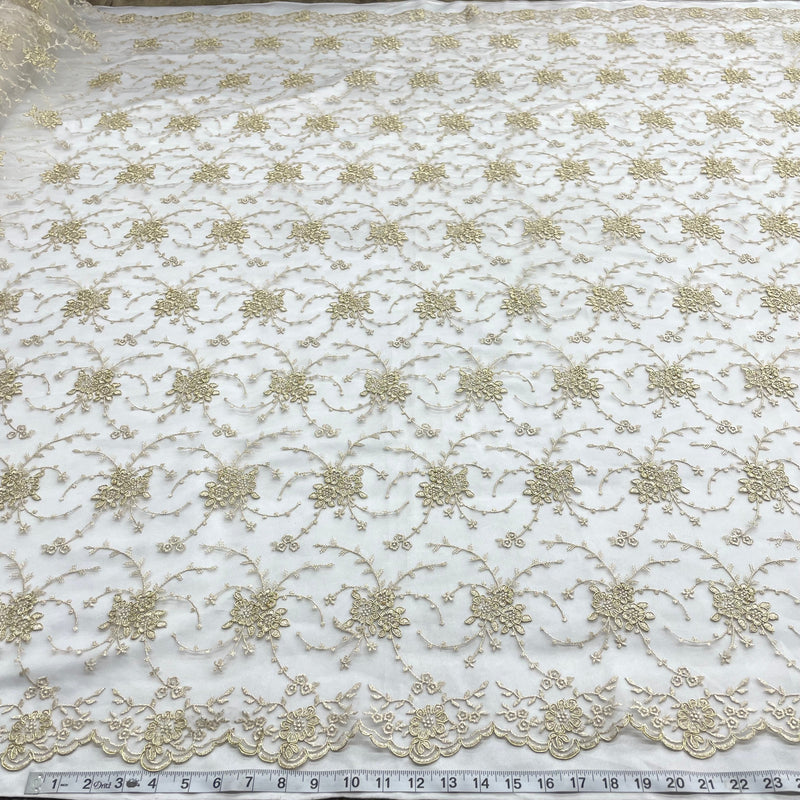 Corded Bridal Lace Fabric Embroidered on 100% Polyester Net Mesh | Lace USA - 95575W