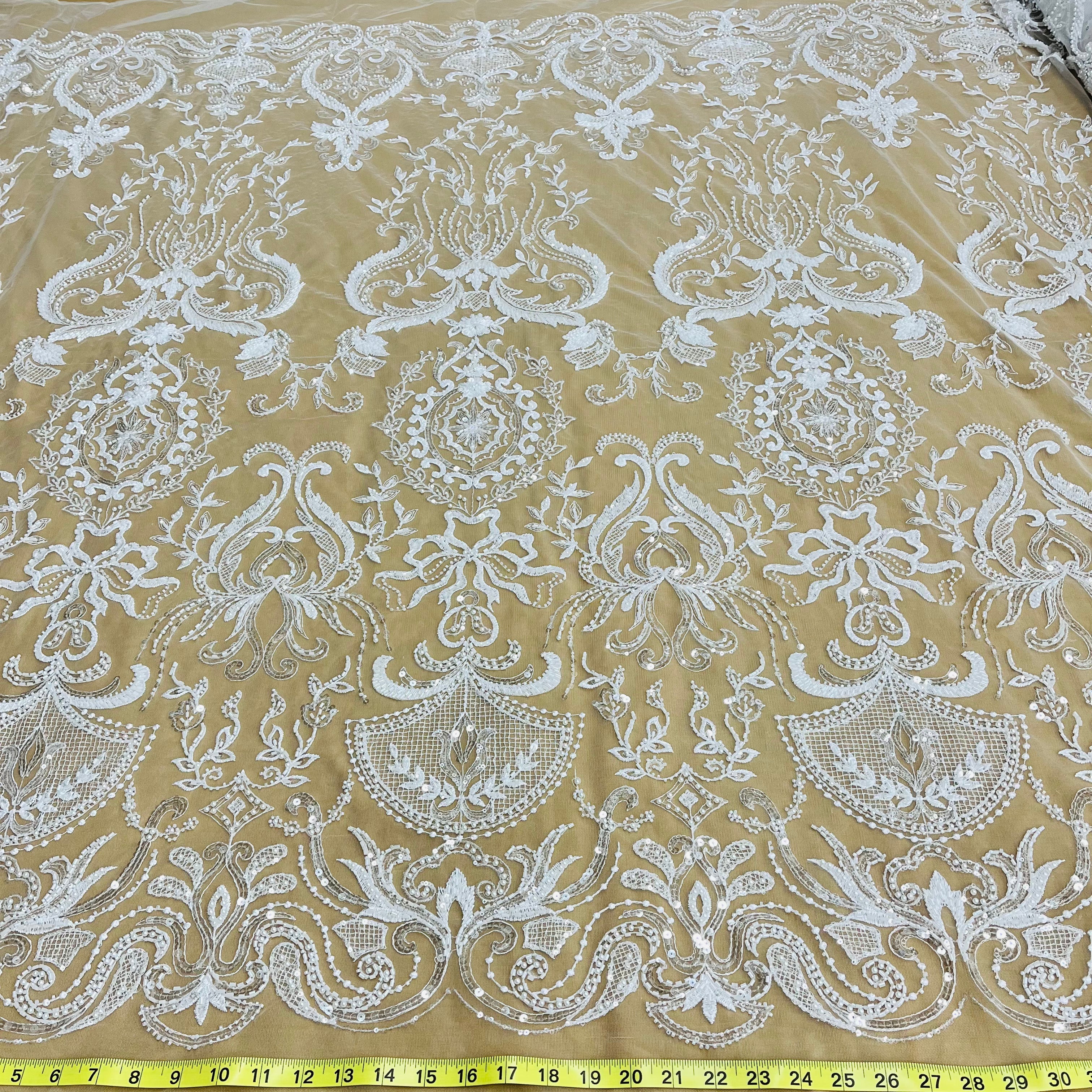 Beaded Lace Fabric Embroidered on 100% Polyester Net Mesh | Lace USA - GD-220707