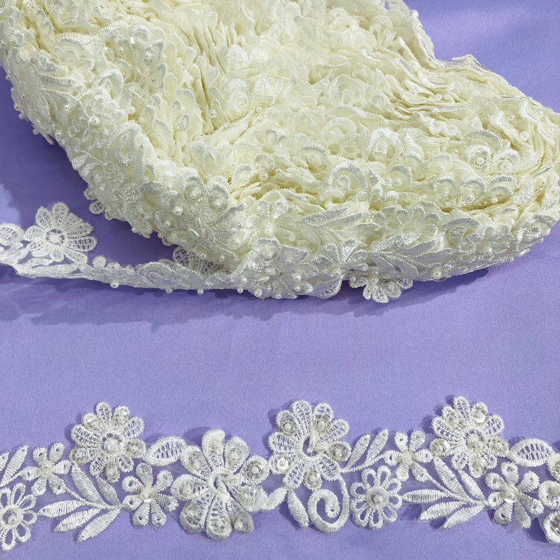 Beaded Lace Trimming Embroidered on 100% Polyester Organza | Lace USA - 890451N-BP