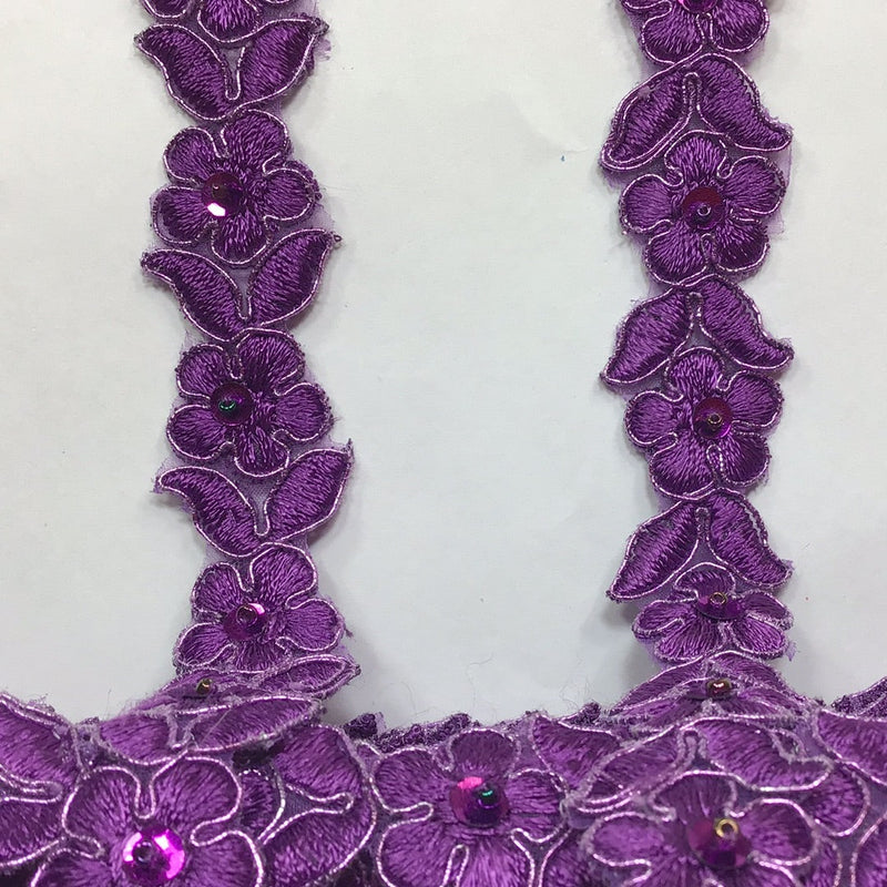 Beaded & Corded Lace Trimming Embroidered on 100% Polyester Organza | Lace USA - 96740N-BP