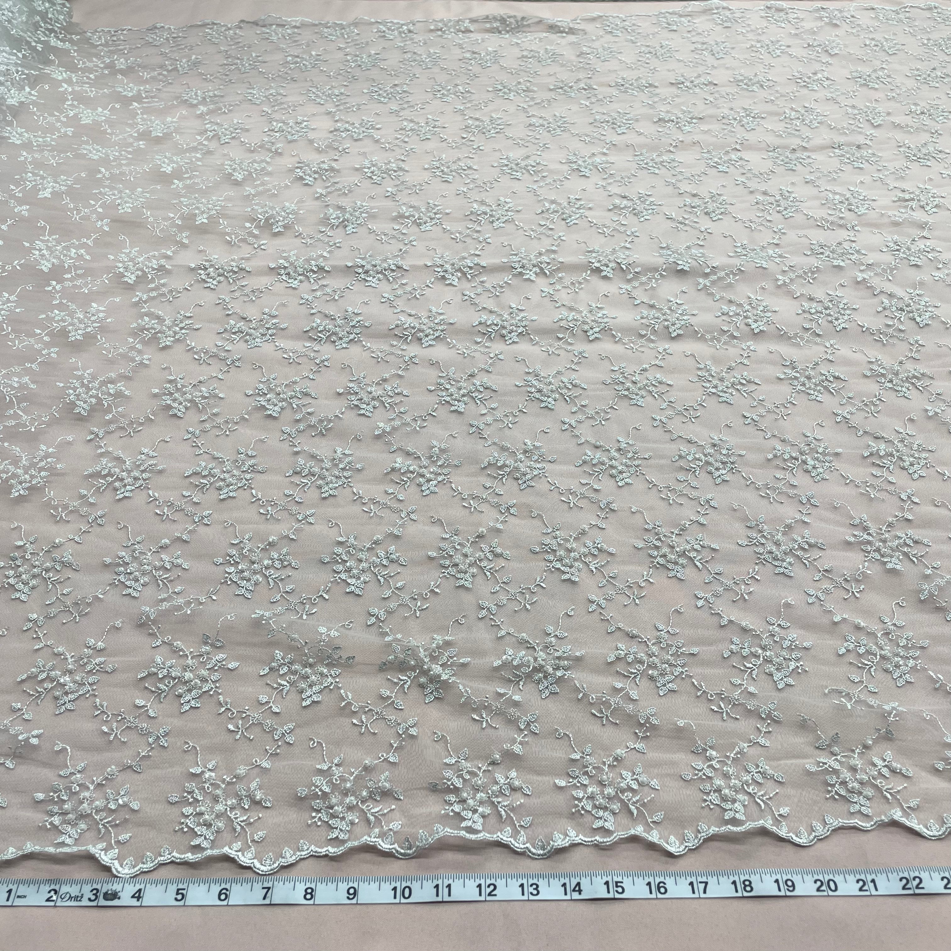 Beaded Lace Fabric Embroidered on 100% Polyester Net Mesh | Lace USA - 41608W-BP