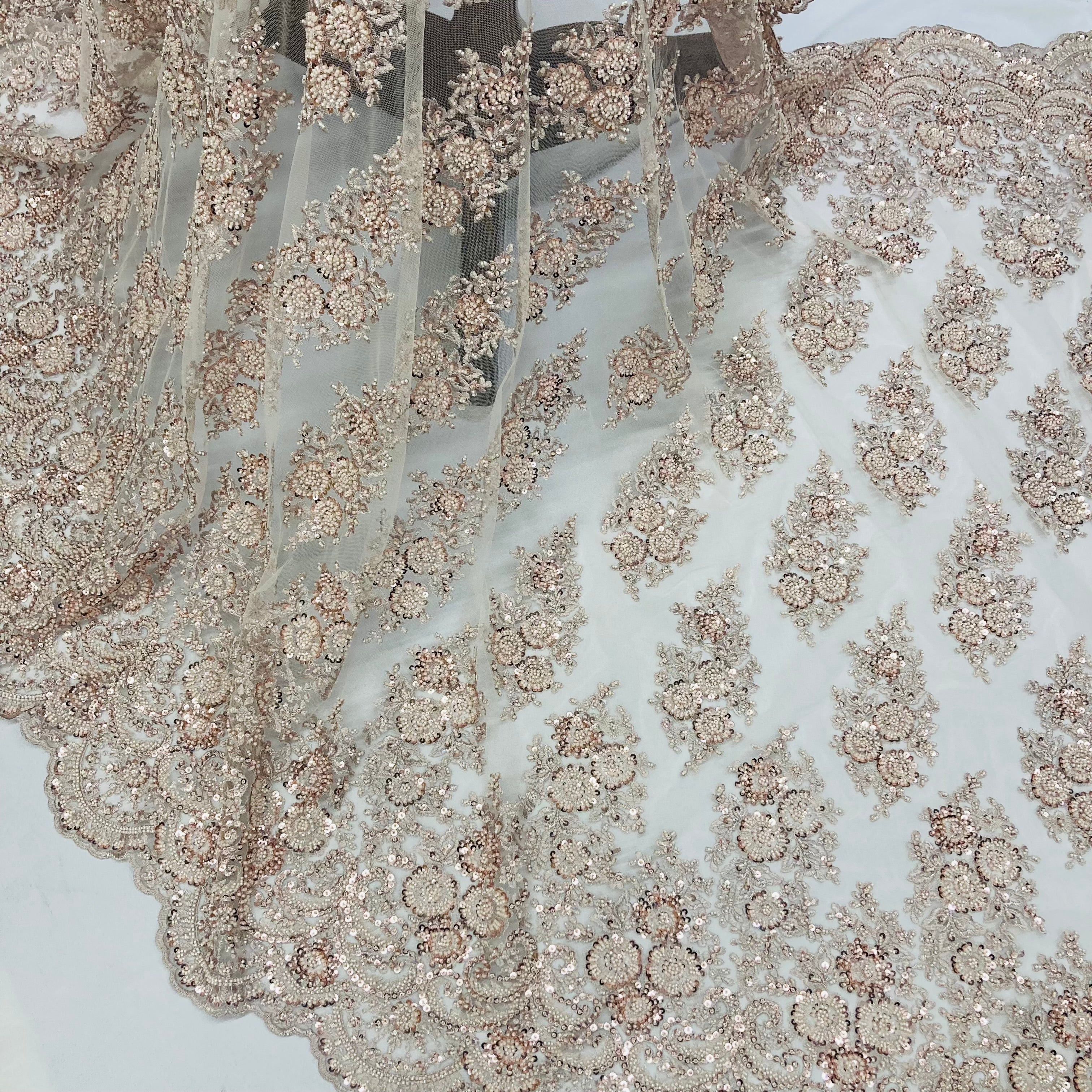 Beaded Lace Fabric Embroidered on 100% Polyester Net Mesh | Lace USA - GD-832